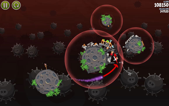 If everything went according to plan, the last bird should be only a formality - launch it the same way as before, but this time make it hit the box of explosives - Level 3-27 - Danger Zone - Angry Birds Space - Game Guide and Walkthrough