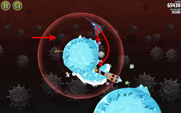 When the bird hits the proper spot, you should practically have it over with - Level 3-22 - Danger Zone - Angry Birds Space - Game Guide and Walkthrough