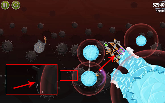 Launch the last bird on the same path - Level 3-19 - Danger Zone - Angry Birds Space - Game Guide and Walkthrough