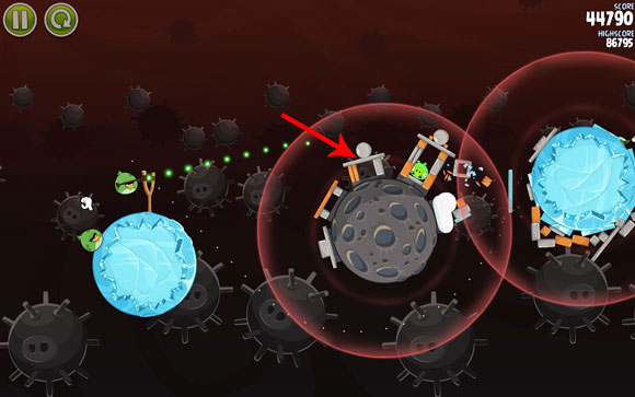 With any luck, you should be able to eliminate the pig on the first planet - Level 3-17 - Danger Zone - Angry Birds Space - Game Guide and Walkthrough