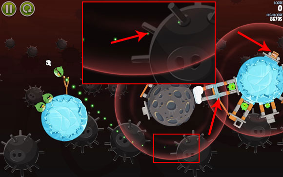 A difficult level, because it's pretty hard to make out the perfect reference spot - Level 3-17 - Danger Zone - Angry Birds Space - Game Guide and Walkthrough