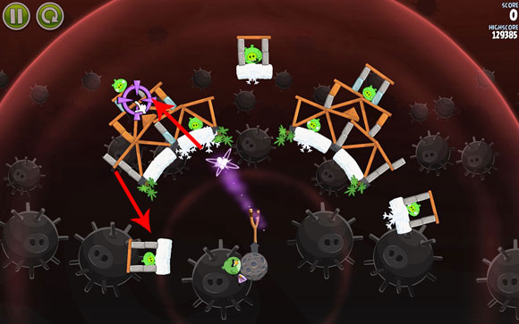 Quite a difficult level, as there's no sure way to affect, even by a margin, the behavior of the planks the way we would want to - Level 3-15 - Danger Zone - Angry Birds Space - Game Guide and Walkthrough