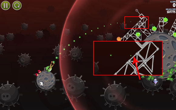A difficult level, because it's hard to find a perfect reference spot to aim at - Level 3-10 - Danger Zone - Angry Birds Space - Game Guide and Walkthrough