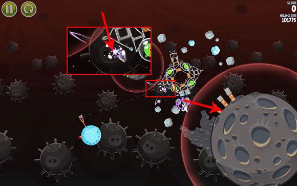 Launch the bird towards the indicated mine - more or less at the 