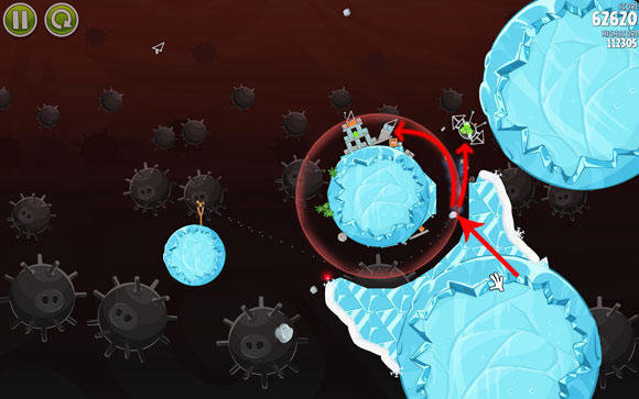 If you don't clear everything out, though, you need to launch the second bird - Level 3-3 - Danger Zone - Angry Birds Space - Game Guide and Walkthrough