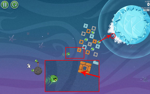 This level introduces a new type of bird - the bulky Bash, capable of breaking through even the concrete blocks - Level 2-16 - Cold Cuts - Angry Birds Space - Game Guide and Walkthrough