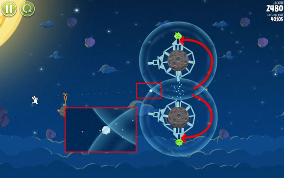 Split the three birds is more or less at the borderline - the task will probably require a few tries and adjusting the timing of the split - Level 1-10 - Pig Bang - Angry Birds Space - Game Guide and Walkthrough