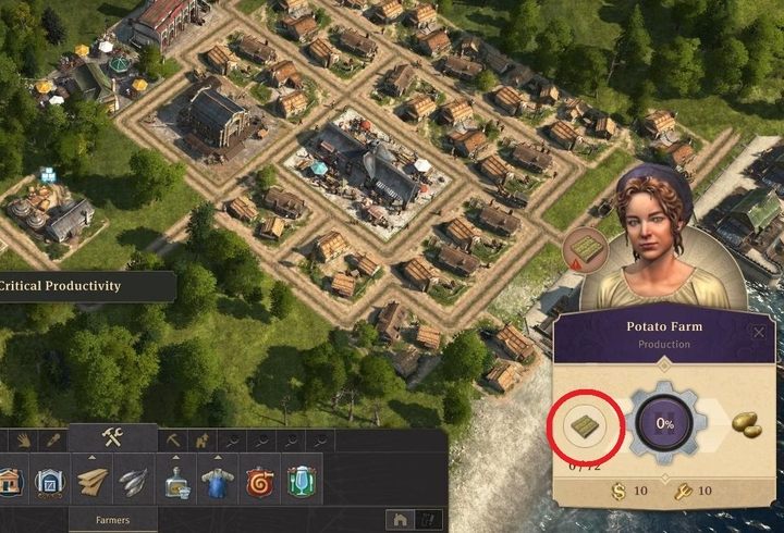 Once you place a farm, select it - to the left of the spinning wheel you will find information about the current number of fields - Anno 1800: How to create fields for farms? - FAQ - Anno 1800 Game Guide