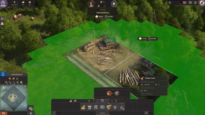 Now, you should build 2-3 Timber yards in a forest, slightly away from your city - Anno 1800: 5 steps to build an epic empire - City management - Anno 1800 Game Guide