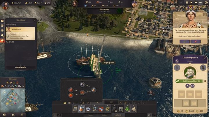 Get close to the Queens ship and click on it - this will start Edward Goodes trial - Anno 1800: Chapter 4 - The Torch Passes Walkthrough - Campaign - Anno 1800 Game Guide