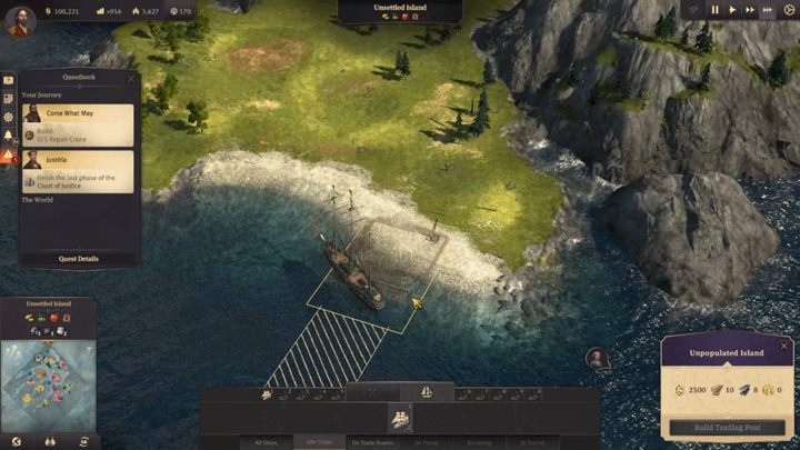 If one of the islands is free, select any of the ships and move it towards the island - Anno 1800: How to settle new islands? - Basics - Anno 1800 Game Guide