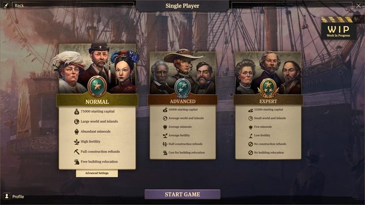 In the game you can choose between normal, advanced and expert levels - Anno 1800: Scenario customization - Basics - Anno 1800 Game Guide