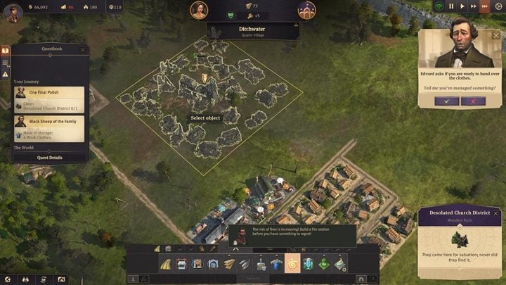 Click on the Desolated Church District to demolish the remains and ruins of old buildings - Anno 1800: Chapter 1 - A Tale of Two Brothers Walkthrough - Campaign - Anno 1800 Game Guide