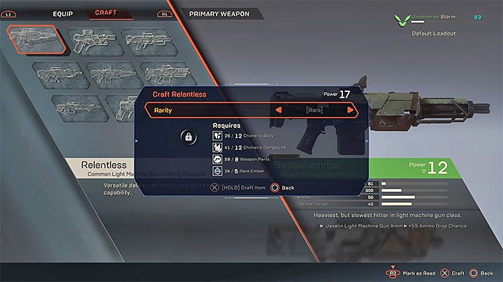 After the Javelins equipment window shows up, go to the slot you want to use e - How to create new weapons in Anthem? - Crafting - Anthem Guide
