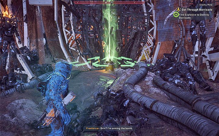 Start carrying the explosives (a heavy object - you cannot fly when carrying them) - Sentinels | Anthem Agent Missions Walkthrough - Agent Missions - Anthem Guide