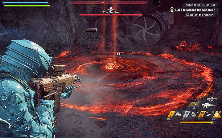 In the first phase, you have to avoid fire damage - Repairs and Inspiration; Return to the Heart of Rage | Anthem walkthrough - Story missions - Anthem Guide