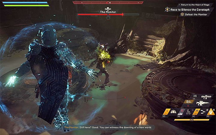 The second phase starts when the Monitor loses about 1/3 of his health - Repairs and Inspiration; Return to the Heart of Rage | Anthem walkthrough - Story missions - Anthem Guide