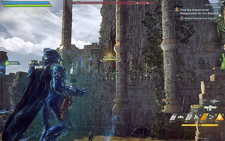 Once you destroy all objects in the outlaw base, a mini-boss (Mysterious Figure) will appear - Arcanists | Anthem Agent Missions Walkthrough - Agent Missions - Anthem Guide