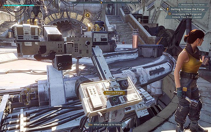 Head out to meet Owen (henceforth, you can engage in emotional conversations with NPCs - the dialogue icons are visible on the map of the fort) - Welcome to Fort Tarsis | Anthem story missions walkthrough - Story missions - Anthem Guide