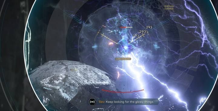 Part of the squad should stay on the upper level and destroy the electric spheres, until the progress bar in the top right corner is filled - Tyrant Mines | Strongholds in Anthem - Strongholds - Anthem Guide