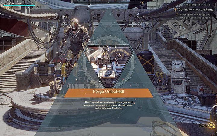 You cant use the Forge right after you arrive in Fort Tarsis for the first time - Where is the Forge in Anthem? - FAQ - Anthem Guide