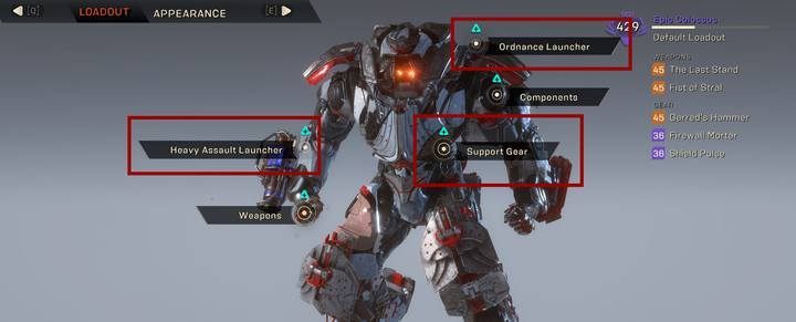 Ordnance Launcher Gear is a set of additional skills that you will find under the Q key - Colossus class javelin in Anthem - Javelin Classes - Anthem Guide