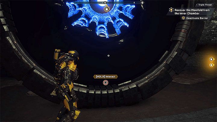 There are three gates in the chamber (one of them is presented in the picture) - How to deactivate the barrier (Triple Threat mission) in Athem? - Puzzles solutions - Anthem Guide