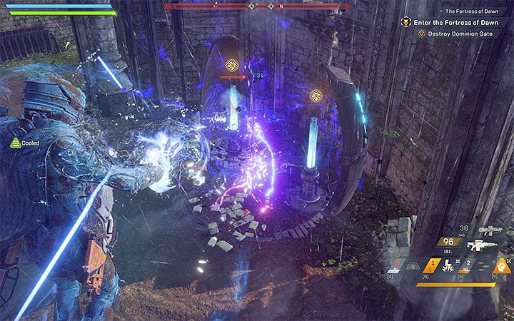 Your new objective is to destroy the Dominion Gate - you need to destroy another two Anchors located on the sides of the Gate - The Fortress of Dawn | Anthem story missions walkthrough - Story missions - Anthem Guide