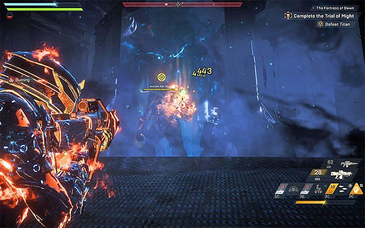 This starts the Trial of Might - you have to defeat the Ancient Ash Titan - The Fortress of Dawn | Anthem story missions walkthrough - Story missions - Anthem Guide