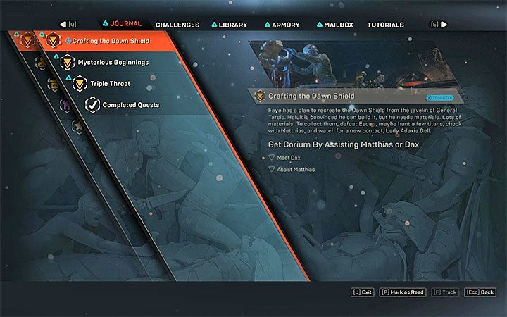You start your mission by meeting Haluk in Fort Tarsis - Crafting the Dawn Shield | Anthem story missions walkthrough - Story missions - Anthem Guide