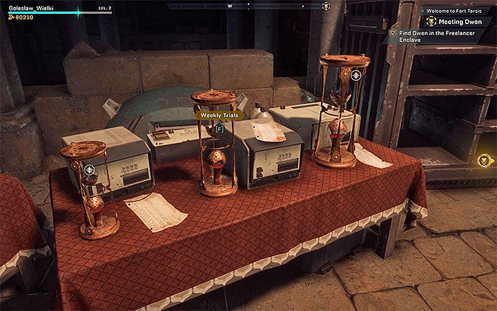 The place for starting daily, weekly, and monthly challenges is in Fort Tarsis, near the place where you start in this location (the northern part of the fort) - Daily, weekly, and monthly challenges in Anthem - Basics - Anthem Guide