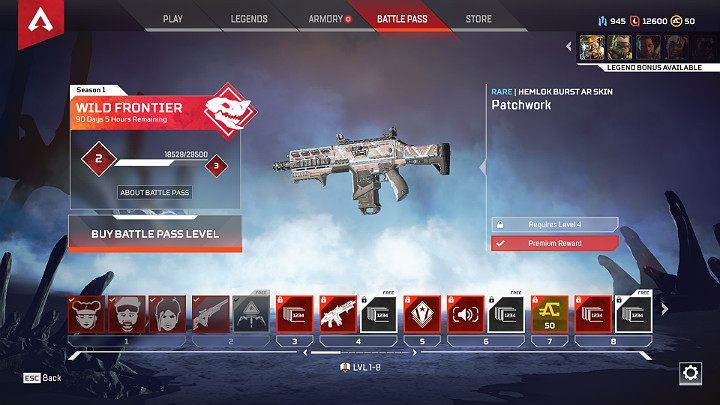 The seasonal prizes in Apex Legends are divided into 100 levels - Season 1 - Wild Frontier | Apex Legends - Season in Apex Legends - Apex Legends Guide