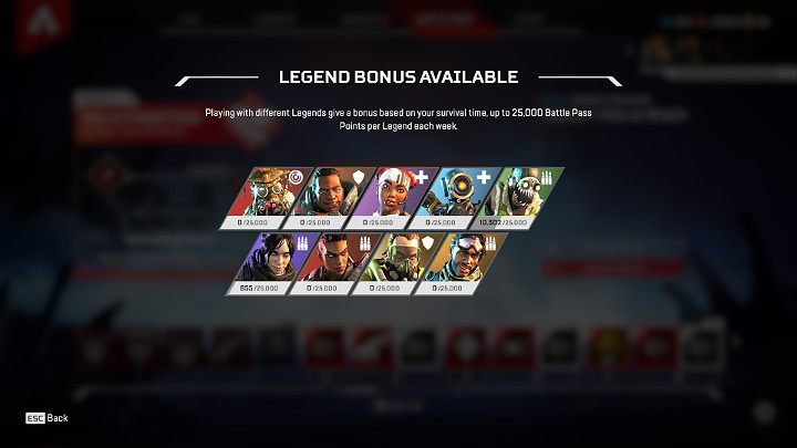 Apex Legends allows players to receive an additional Survival Bonus, which is calculated separately for each character - Season 1 - Wild Frontier | Apex Legends - Season in Apex Legends - Apex Legends Guide