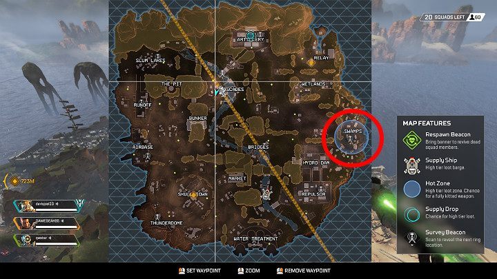 Hot Zone appears at the beginning of a match, even before players start landing - The best landing spots in Apex Legends - The match and rounds - Apex Legends Guide