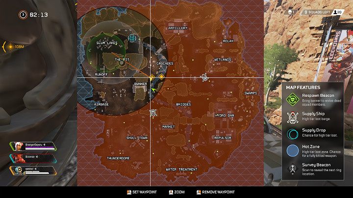 When you learn the next position of the ring (green ring on the map above) you can plan your movements beforehand - Pathfinder - Forward Scout | Heroes Apex Legends - Legends - Apex Legends Guide