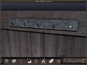 Then agent takes a look at the hooks affixed to the paneling - the hooks have to be turned according to the code (on the piece of paper you found) and the geographical data from the wind rose (from the map on the desk) - Paris, France, April 15-17, 2008 - Jack Duprees Apartment - April 15-17, 2008 - Art of Murder: Hunt For The Puppeteer - Game Guide and Walkthrough