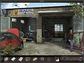 The car didnt fare too well during the journey and Nicole has to leave it in the workshop - Azarra, Spain, April 18, 2008 - Workshop; antique shop; fountain; store - April 18, 2008 - Art of Murder: Hunt For The Puppeteer - Game Guide and Walkthrough
