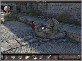 Now time becomes an issue - Nicole has to pick up the tube and dash to the fountain before the air gets out of it completely - she needs to put it into the water to locate the leak - Azarra, Spain, April 18, 2008 - Workshop; fountain; antique shop - April 18, 2008 - Art of Murder: Hunt For The Puppeteer - Game Guide and Walkthrough