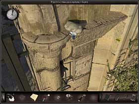 To create it Nicole approaches the gate (close up) and places the large bucket, small bucket and the board just beneath the bell - Marseilles, France, April 19, 2008 - Gate; wall; phone booth; harbor - April 19, 2008 - Art of Murder: Hunt For The Puppeteer - Game Guide and Walkthrough