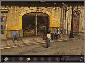 Nicole gets to the archive via rickshaw and heads towards the door with a card attached (zoom in) - Havana, Cuba, April 20, 2008 - Bar; hotel; tenement house - April 20, 2008 - Art of Murder: Hunt For The Puppeteer - Game Guide and Walkthrough