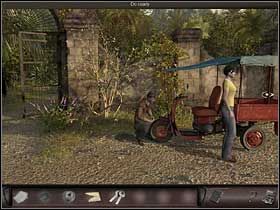 Back outside Nicole meets a sympathetic native, Manuel whos repairing his vehicle by the wall on the right - Montoute Mansion, Cuba, April 21, 2008 - de Bougainville family hacienda - April 21, 2008 - Art of Murder: Hunt For The Puppeteer - Game Guide and Walkthrough