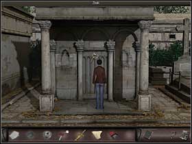 Going back along the route she took before (into the cemetery, right, ahead) Nicole reaches the spot where Carnot and his men are waiting - Paris, France, April 23, 2008 - Montmartre Cemetery - part 1 - April 23, 2008 - Art of Murder: Hunt For The Puppeteer - Game Guide and Walkthrough