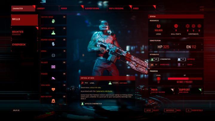 Points can be distributed among eight different skills - The Ascent: Character development - Basics - The Ascent Guide