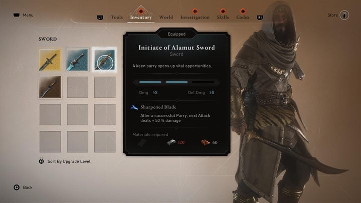 The list opens with a sword received as part of the game's story introduction - AC Mirage: Best Weapons - AC Mirage: Basics - AC Mirage Guide