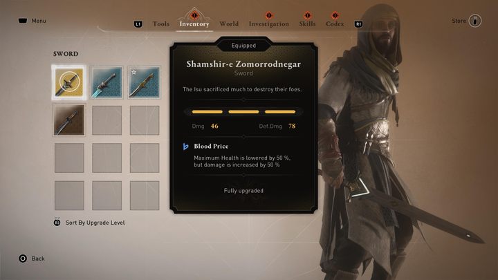 The futuristic Precursor blade rests in a rocky cavern deep beneath the lake, next to the Oasis on the northern edge of the map - AC Mirage: Best Weapons - AC Mirage: Basics - AC Mirage Guide