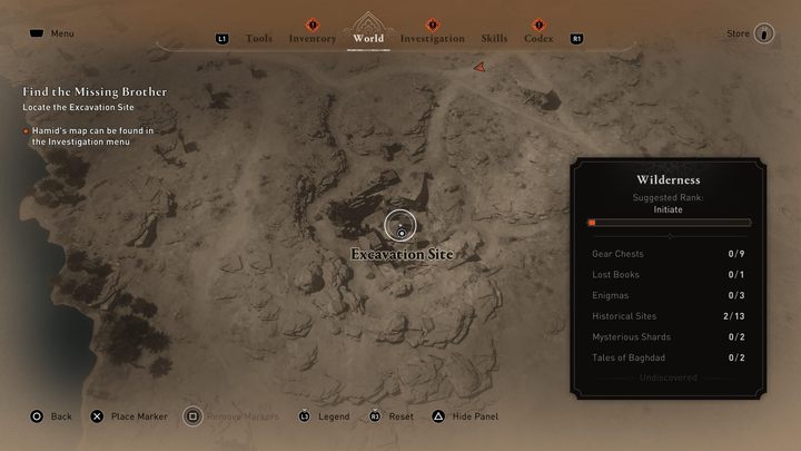 By transferring the collected knowledge onto a real map, we can conclude that the Excavation Site is located southwest of the city, between the first and second river threads looking from the south - AC Mirage: How to find Excavation Site? - AC Mirage: FAQ - AC Mirage Guide