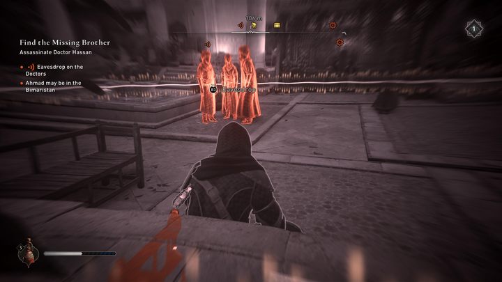 When the game decides that your hiding place is good enough, a bubble with the appropriate button will appear above the targets' heads - AC Mirage: How to eavesdrop? - AC Mirage: FAQ - AC Mirage Guide