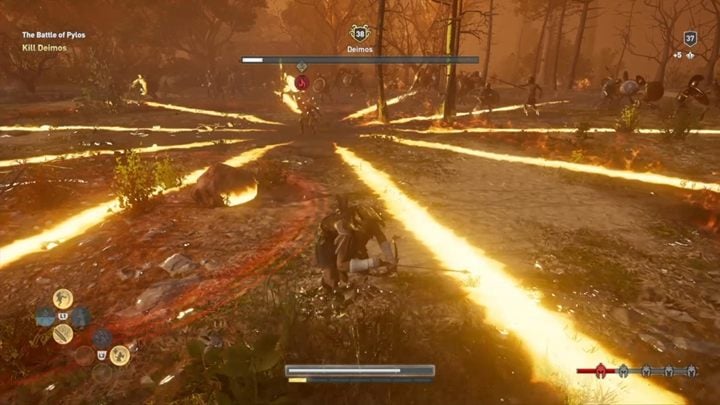 A particularly spectacular and harmful attack is the one that creates a line of fire on the ground - AC Odyssey: The Cultist King - Main Storyline - Assassins Creed Odyssey Guide