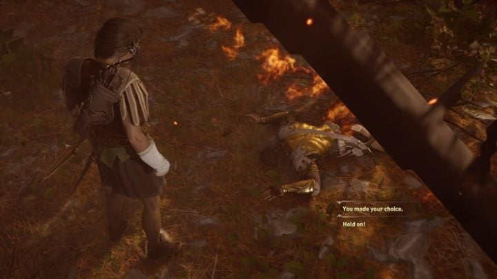 When you defeat him, a cutscene awaits you and Deimos will be crushed by a tree - AC Odyssey: The Cultist King - Main Storyline - Assassins Creed Odyssey Guide