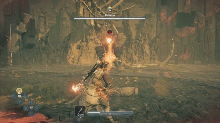 It is also easy to shoot directly at the beasts belly with a bow - AC Odyssey Fate of Atlantis: How to beat Cerberos? - Bosses - Assassins Creed Odyssey Guide